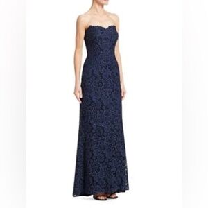 Helen Morley Chantilly Beaded Lace Strapless Mermaid Gown In Navy size 10